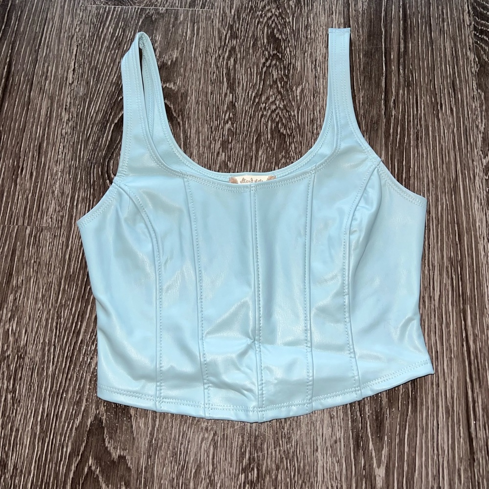 Altar’d State light blue pleather corset style tank top